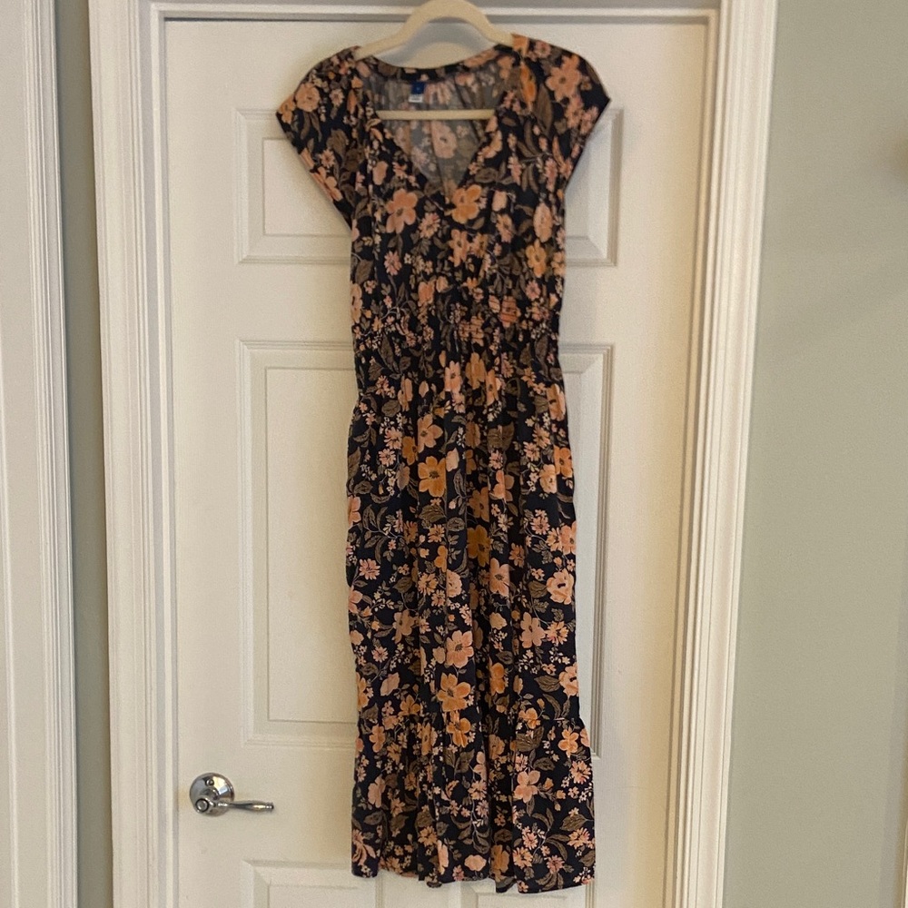 Old Navy Black and Pink Floral Midi Dress